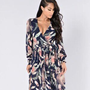 Fashion Nova Peacock Feather Maxi Dress Size M